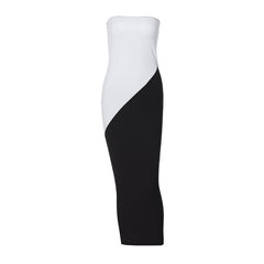 Women's Color Contrast Patchwork Bandeau Slim-fit Off-Shoulder Dress