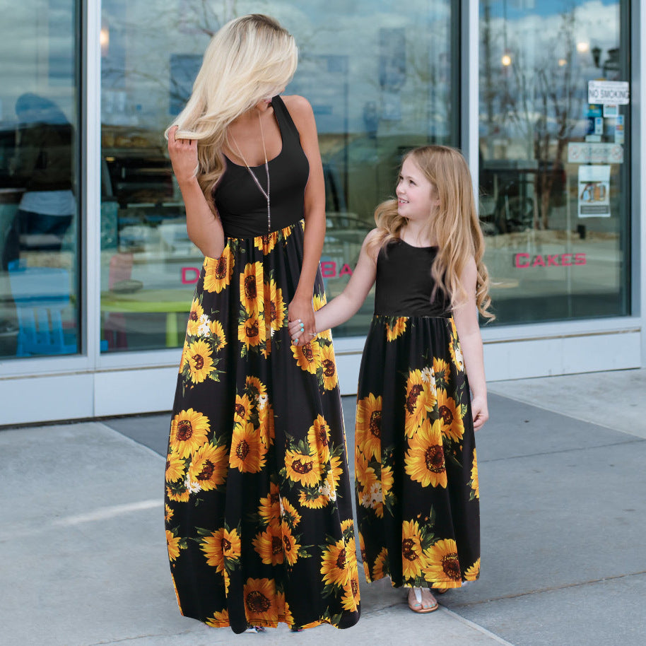 Women's Stitching Mother-daughter Matching Sleeveless Maxi Dress