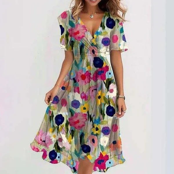 Chiffon Printed Short Sleeve Dress