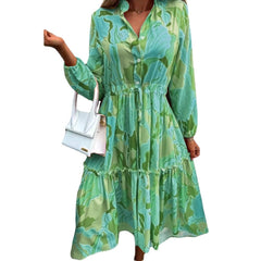 Women's Printing Loose And Stylish Long Sleeves Midi Dress