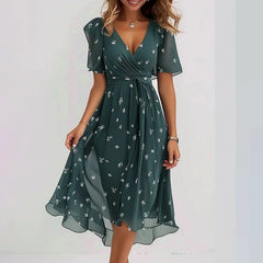 Chiffon Printed Short Sleeve Dress