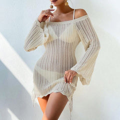 Solid Color Knitted Beach Swimsuit Blouse