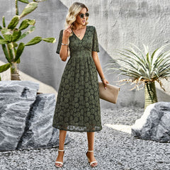 Fashion V-neck Elegant Short Sleeve Long Dress