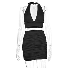 Women Halter Lace-up Hip 2pcs Dress