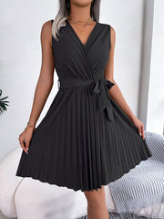 Tied Surplice Sleeveless Pleated Dress - Taboochic