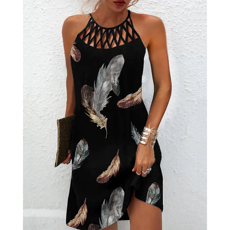 Fashion Print Casual Halterneck Party Dress