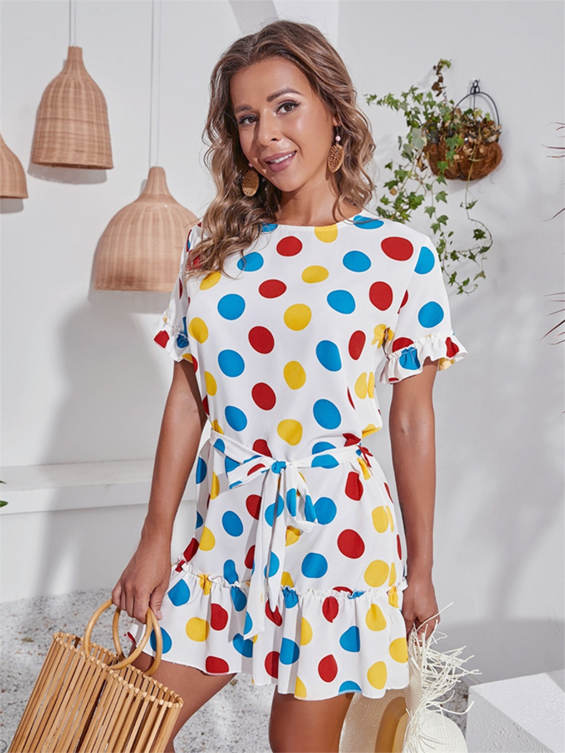 Tied Frill Short Sleeve Mini Dress - Taboochic