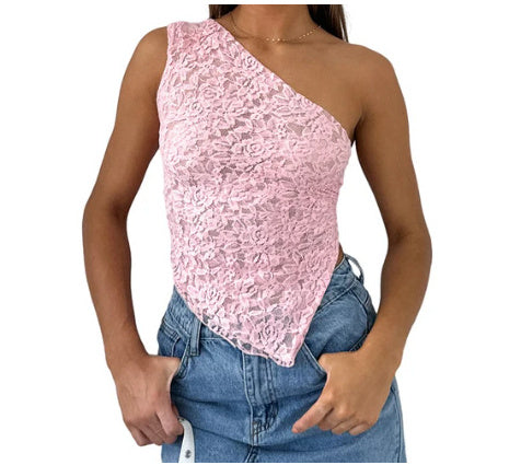 Solid Color Asymmetrical Sloped Neck Vest Top