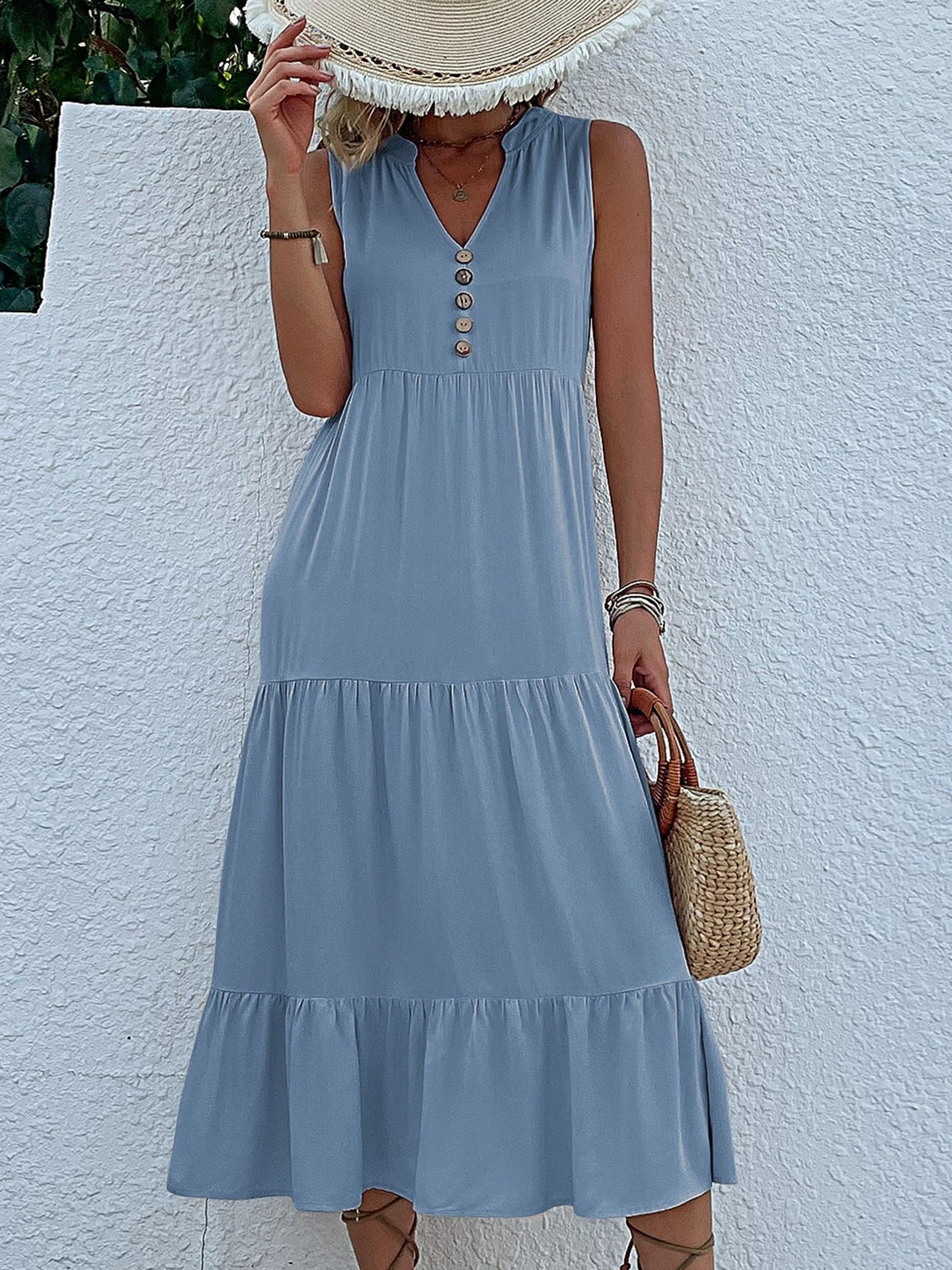 Cross Border Women's Button Sleeveless Dress