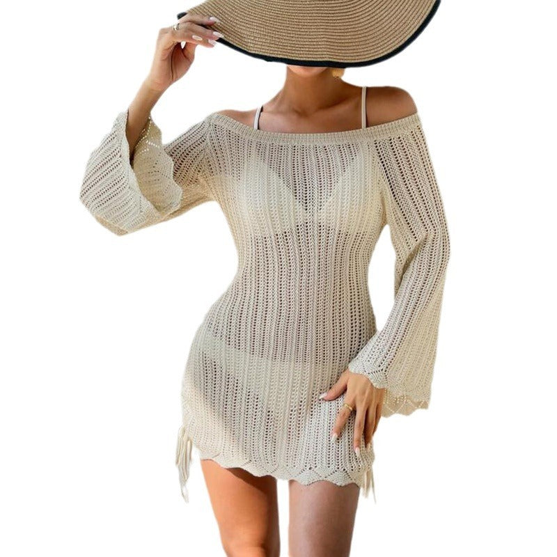 Solid Color Knitted Beach Swimsuit Blouse