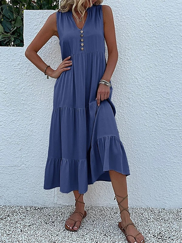 Cross Border Women's Button Sleeveless Dress