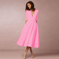 V-neck Dresses - Retro 60s Swing Short Sleeve Maxi Dress