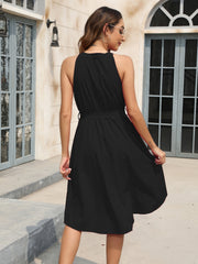 Tied Round Neck Sleeveless Dress - Taboochic