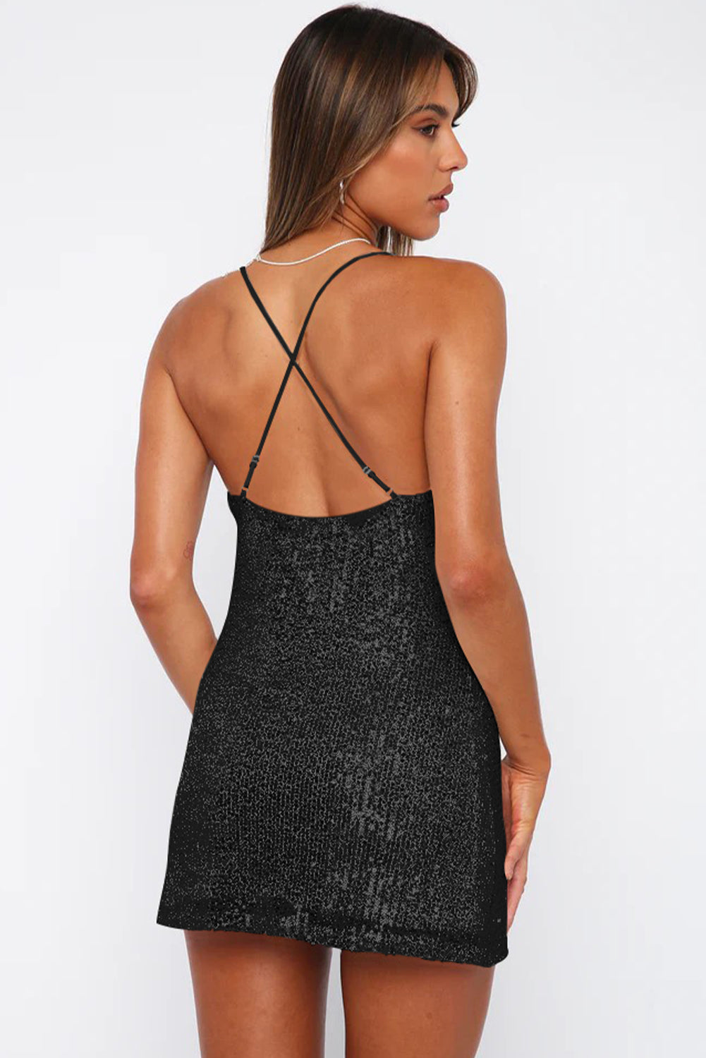 Cowl Neck Contrast Sequin Sleeveless Mini Dress - Taboochic