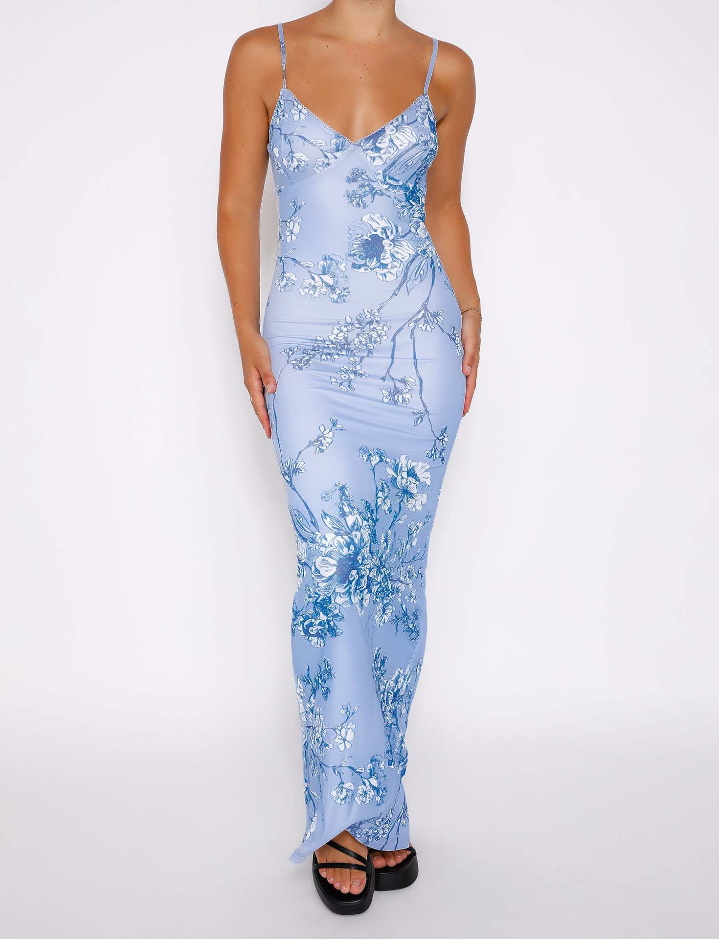 Y2K Slim Flowers Printing Slip Dress
