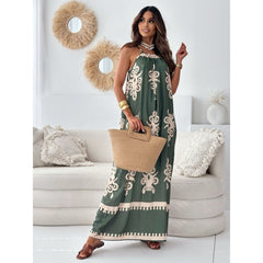 European And American Ladies Fashion Printing Slip Maxi Dress