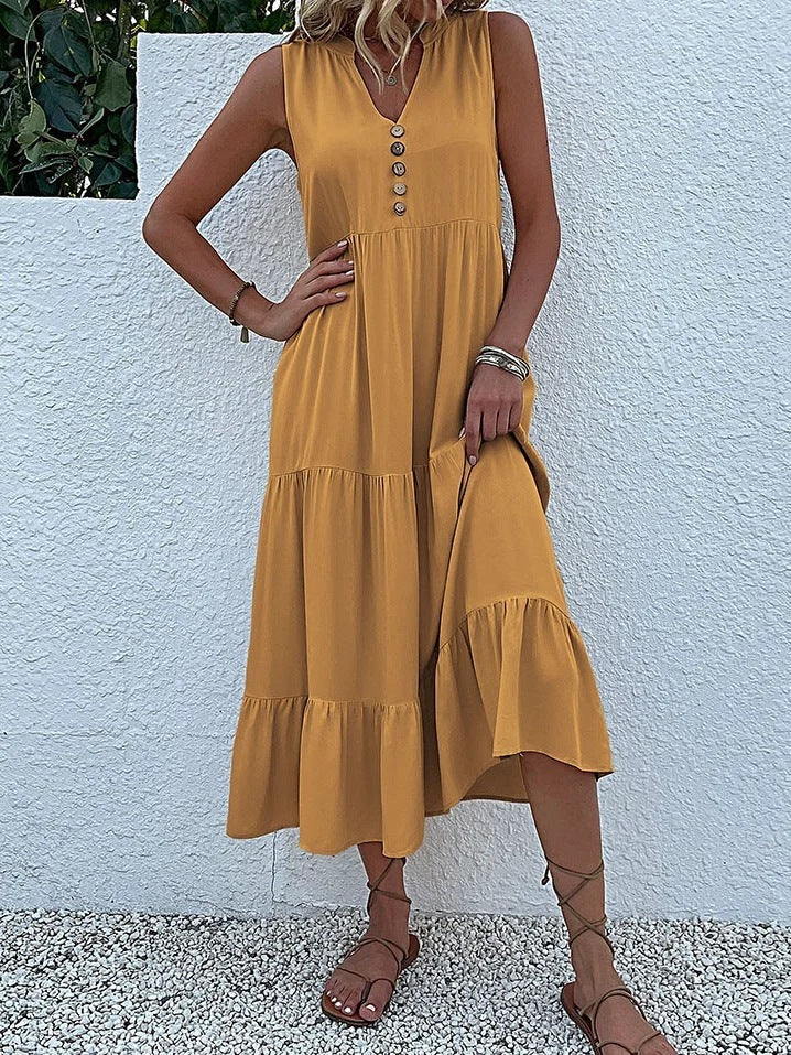 Cross Border Women's Button Sleeveless Dress