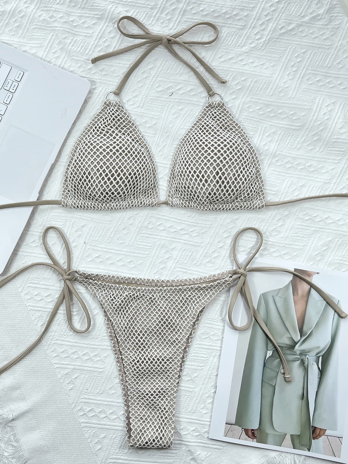 Halter Neck Tie Back Bikini Set - Taboochic