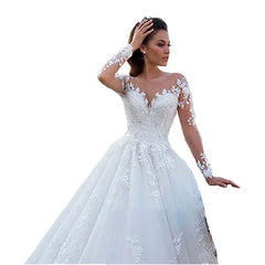 Retro Thin V-neck Long Sleeve Wedding Dress