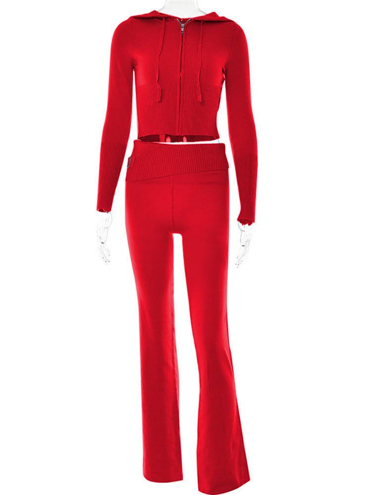 Hoodie Suit Women Leisure Sexy Zip Sweater And High Waist Pajama Set