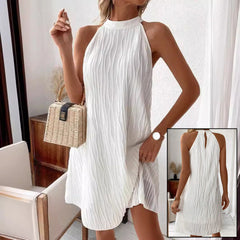 Fashion Women Pure Color Halter Backless Dress