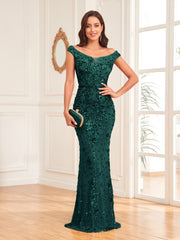 Green Sequined Sexy High Waist Fishtail Long Evening Cocktail Dress