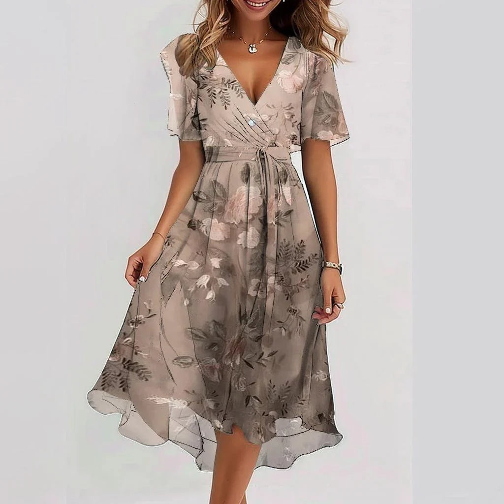 Chiffon Printed Short Sleeve Dress