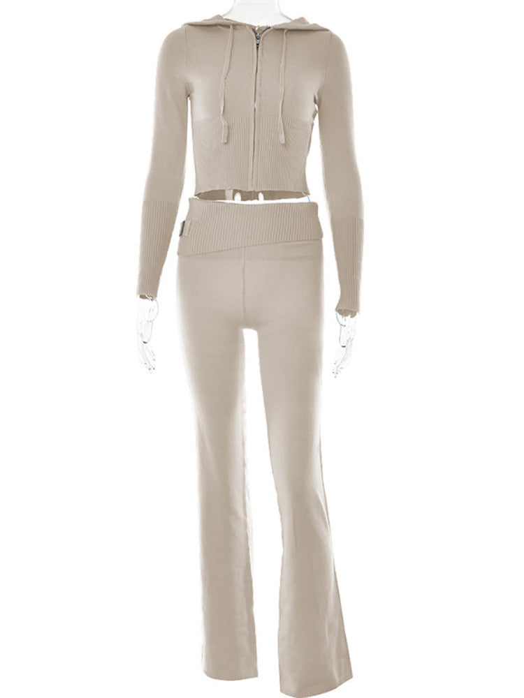 Hoodie Suit Women Leisure Sexy Zip Sweater And High Waist Pajama Set