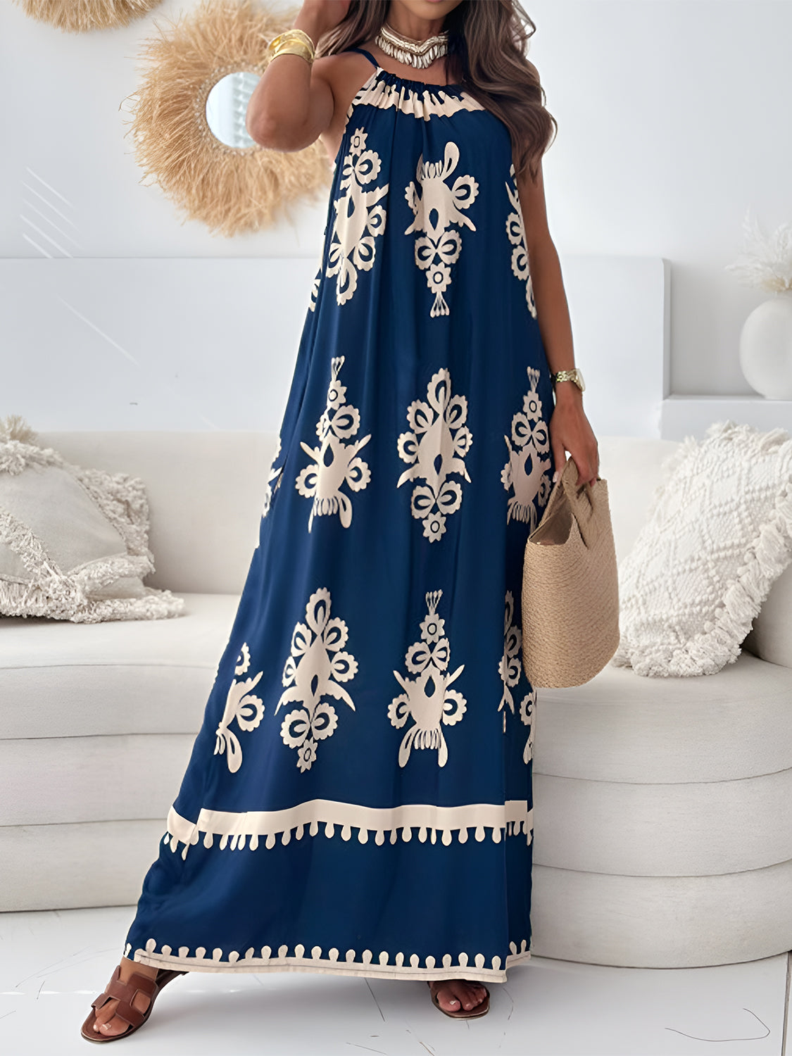 Printed Spaghetti Strap Sleeveless Maxi Dress - Taboochic