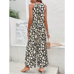 Printed Waist-controlled Lace-up Top One-piece Trousers
