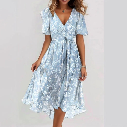 Chiffon Printed Short Sleeve Dress