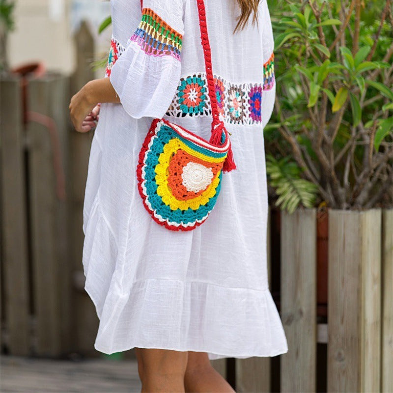 Women's Fashion Cardigan Hand Crochet Stitching Beach Cover-up Sun Protection Swimwear