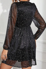 Glitter Surplice Long Sleeve Mini Dress - Taboochic