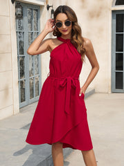 Tied Round Neck Sleeveless Dress - Taboochic