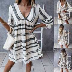 Long Sleeve Geometric Print Mini Dress