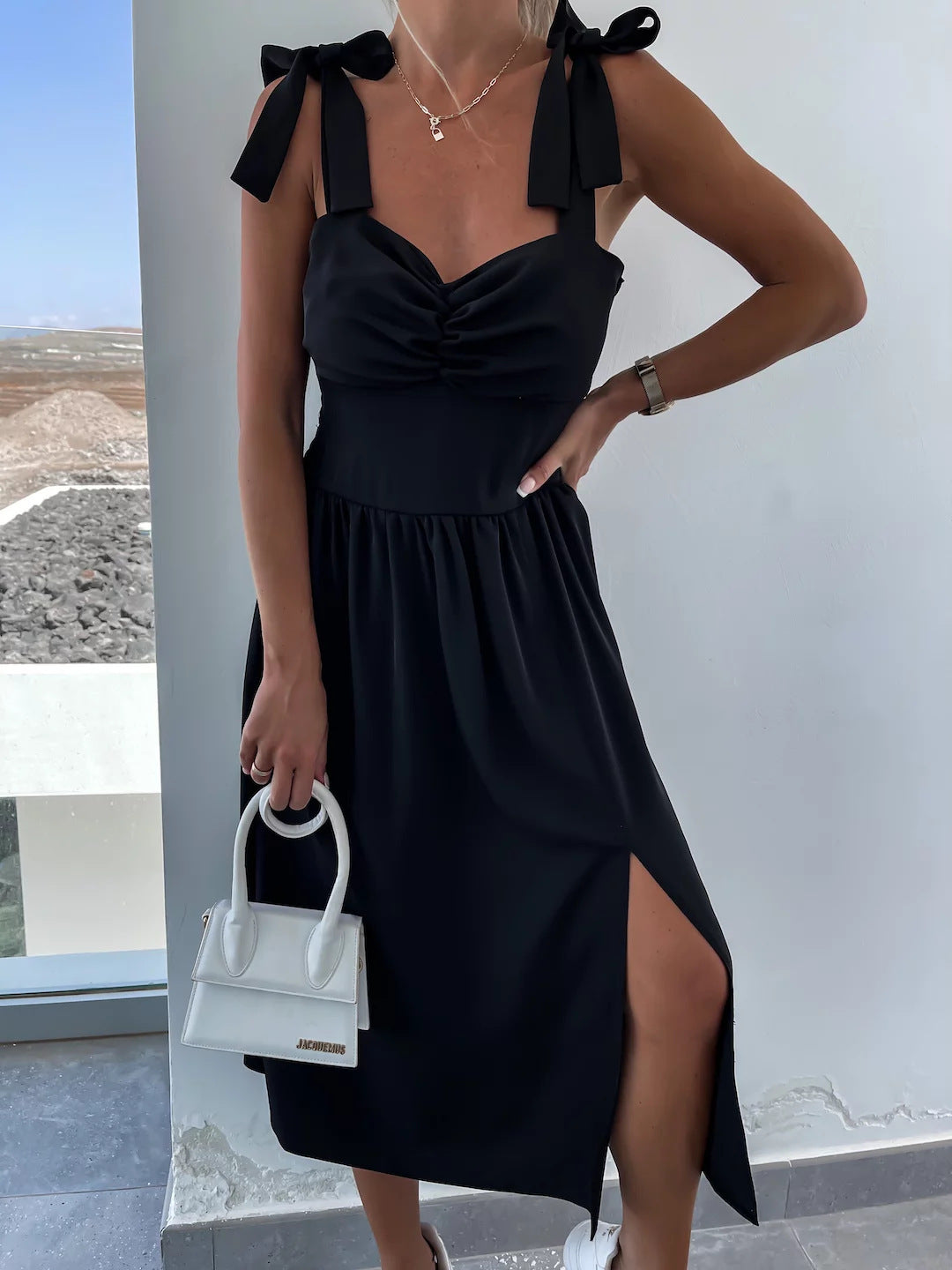 Fashion Suspenders Waist-tight Split Sleeveless Midi Dress