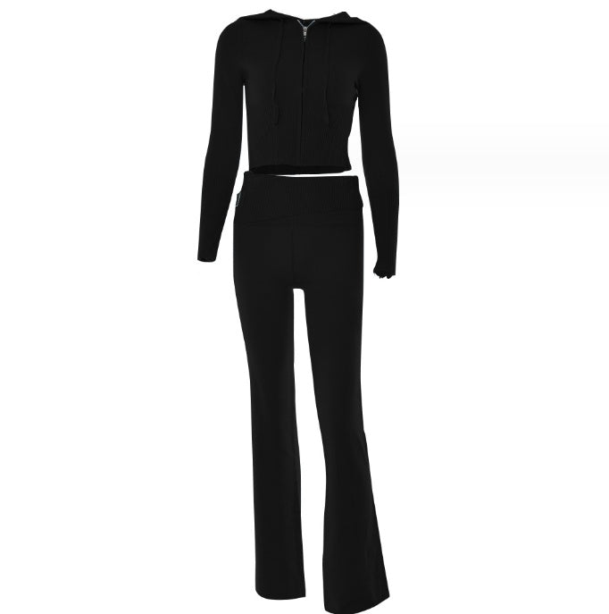 Hoodie Suit Women Leisure Sexy Zip Sweater And High Waist Pajama Set