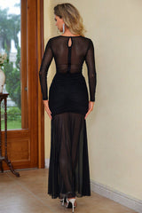 Semi-Sheer Slit Round Neck Dress - Taboochic