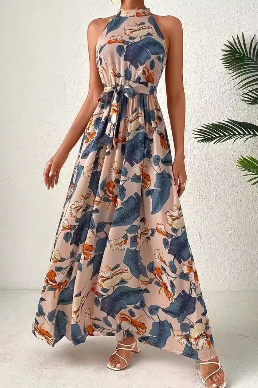 Tied Floral Sleeveless Dress - Taboochic