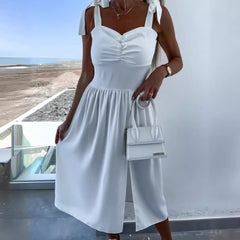 Fashion Suspenders Waist-tight Split Sleeveless Midi Dress