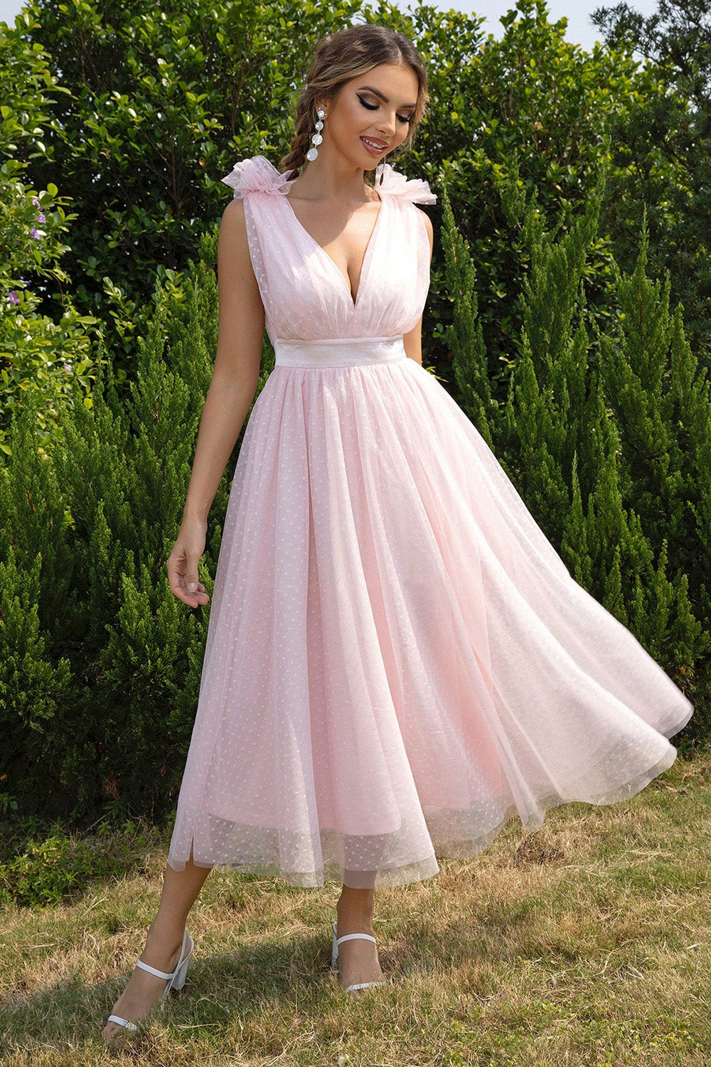 Tied Ruffle Shoulder Sleeveless Dress - Taboochic