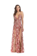 Women's Fashion Suspenders Sequined Split sleeveless Dress