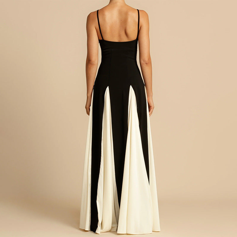Women's Fashion Color Contrast Sling Strap Dress