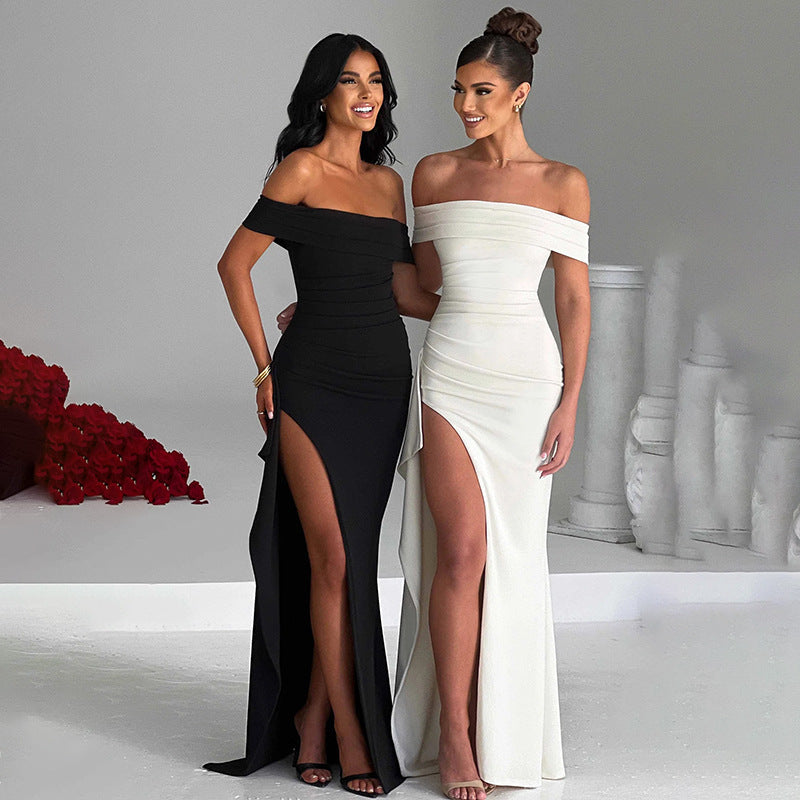 Women's Fashion Temperament Solid Color Slim Sleeveless Split Dress