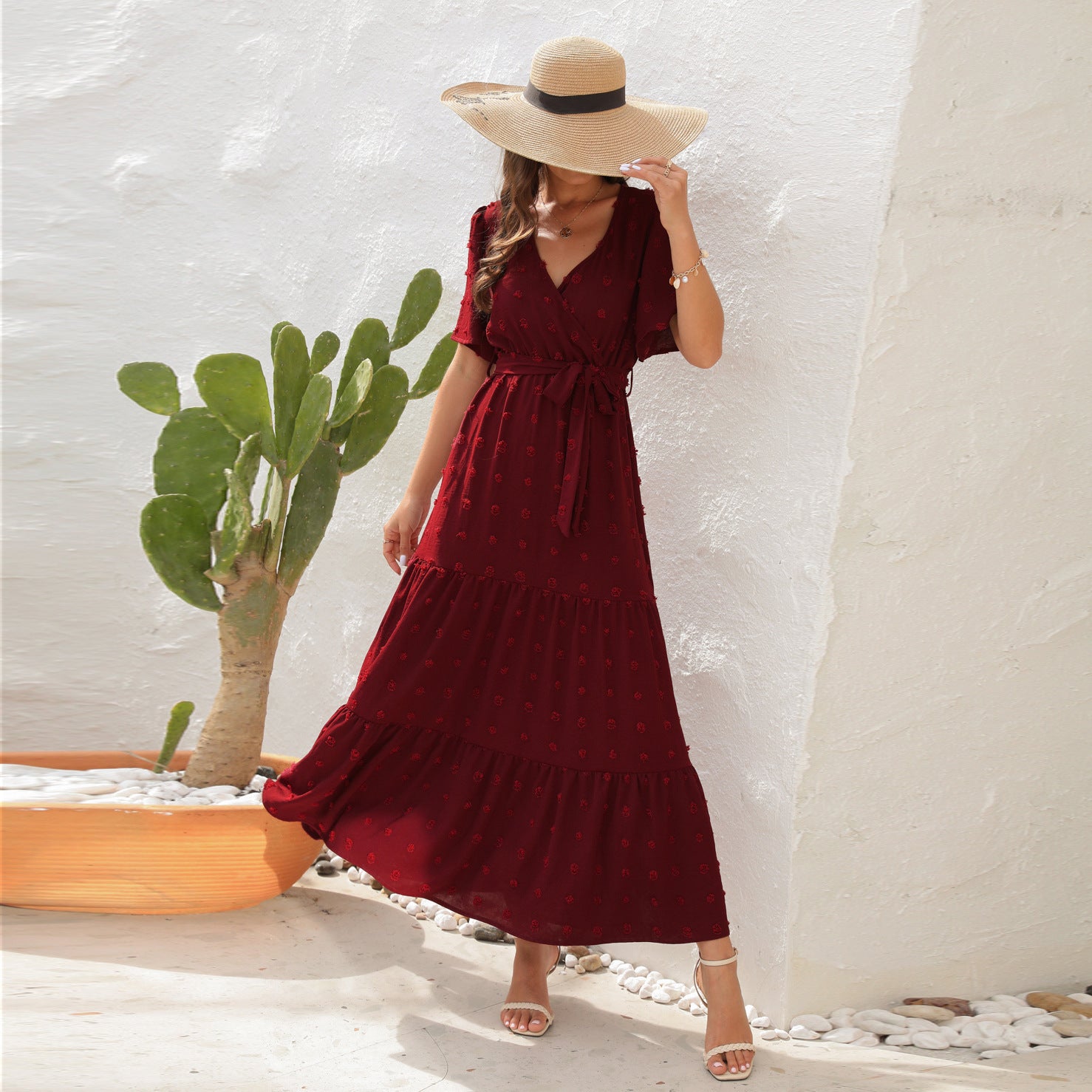Summer V-neck Short Sleeve Dress