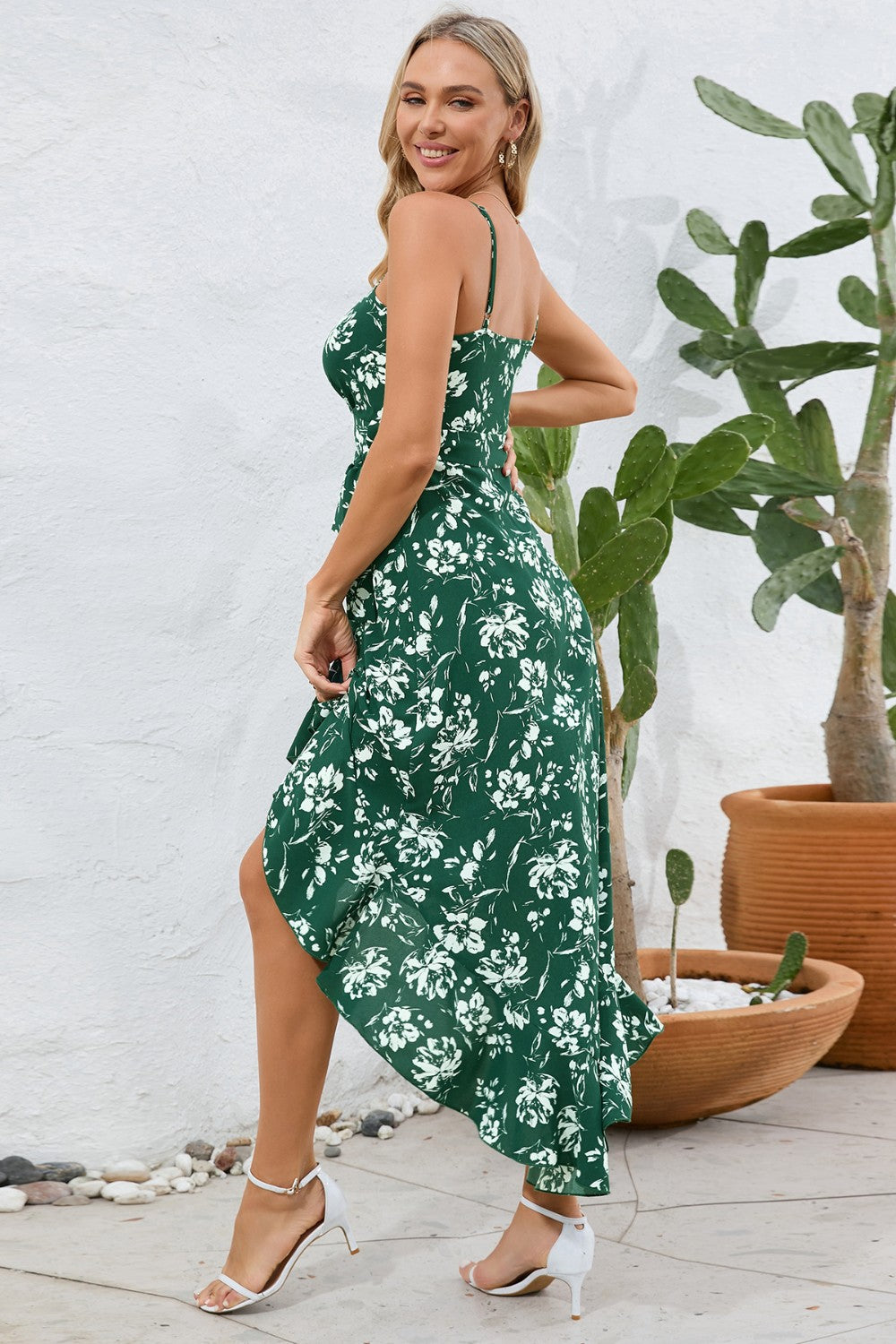 High-Low Tie Waist Printed Cami Dress - Taboochic