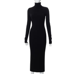 New Half-high Neck Long-sleeve Slim Thread Temperament Long Dresses