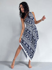 Fringe Printed Single Shoulder Dress - Taboochic