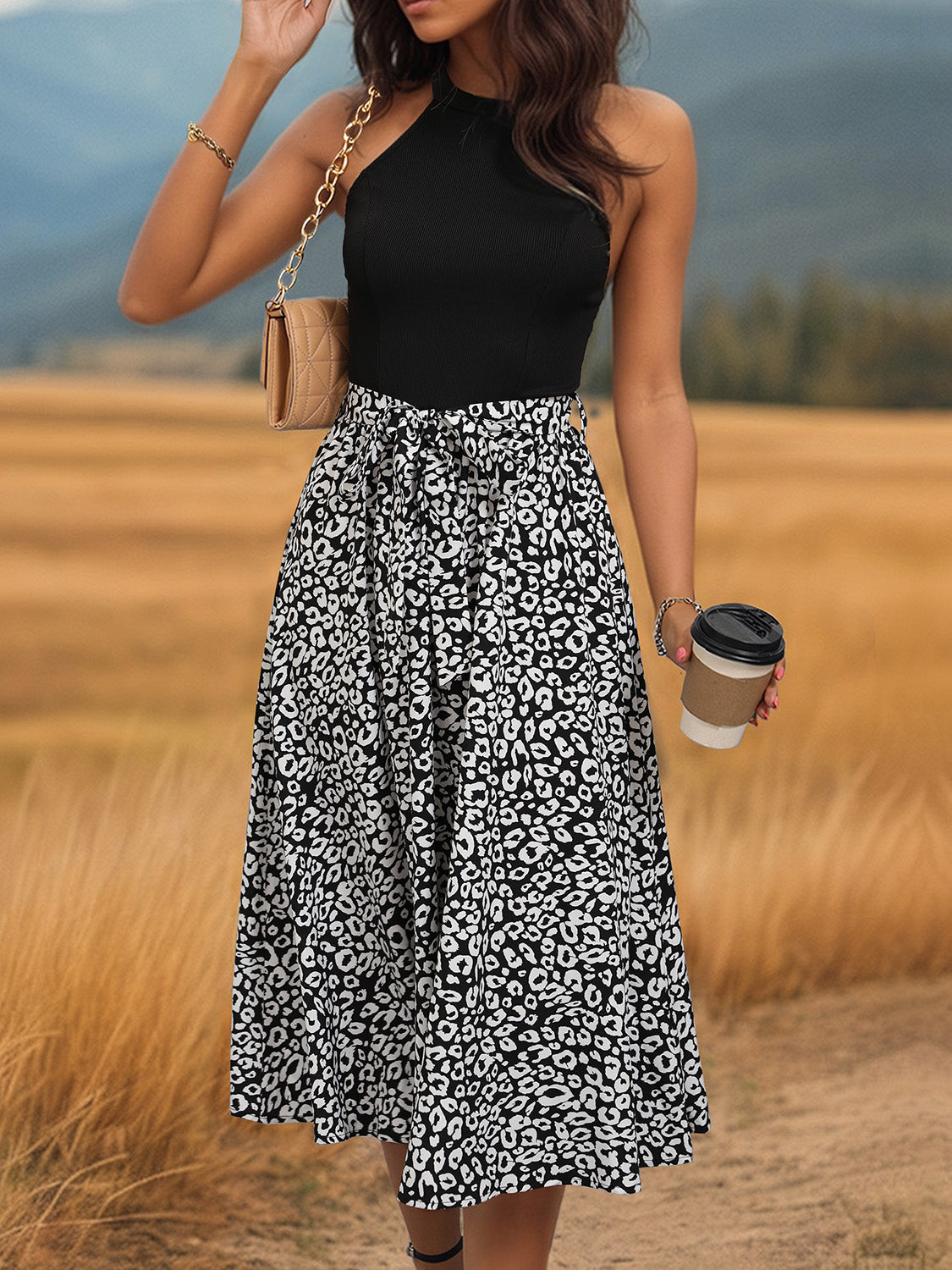 Leopard Halter Neck Midi Dress - Taboochic