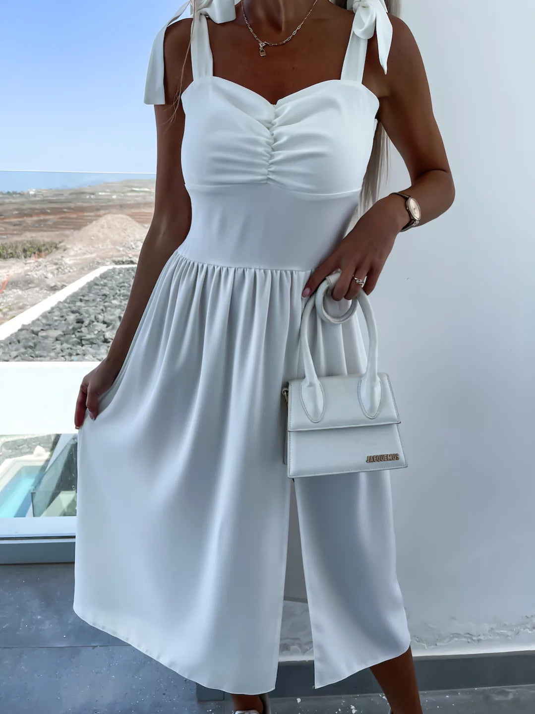 Fashion Suspenders Waist-tight Split Sleeveless Midi Dress